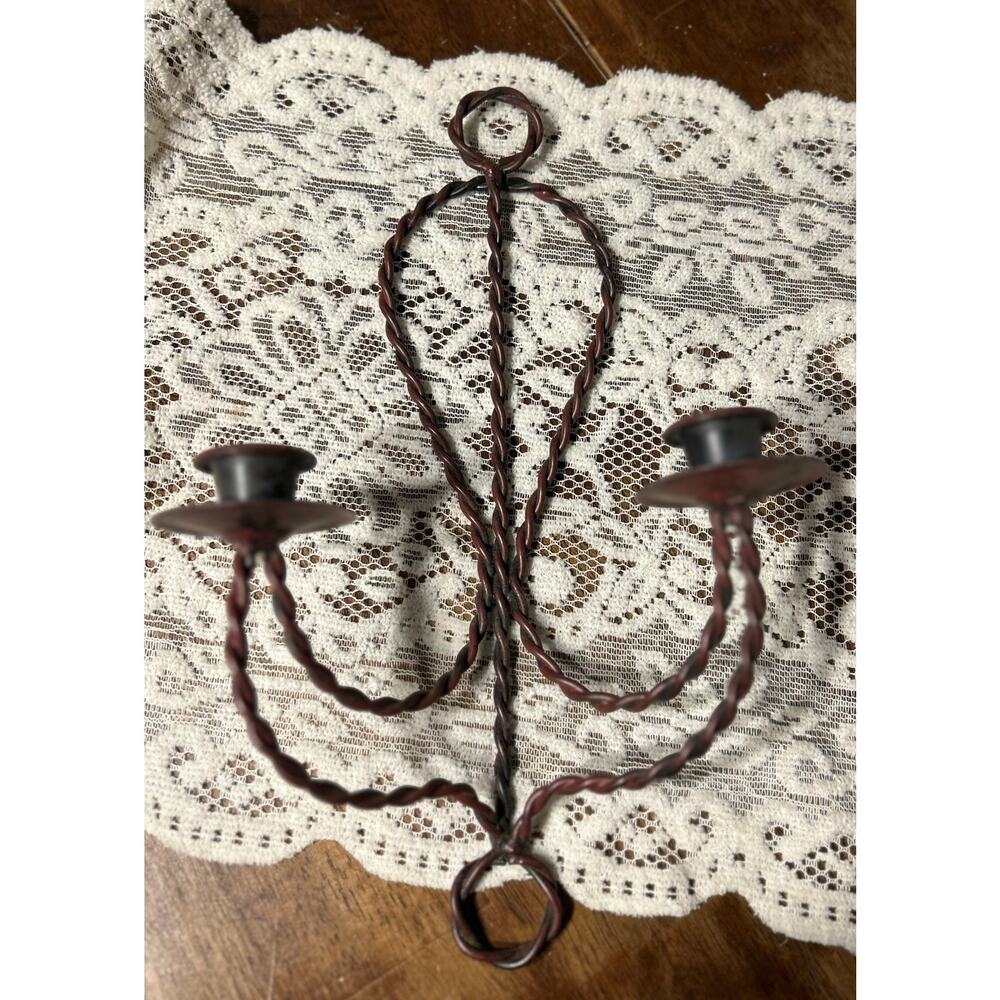 Twisted Metal Double Candlestick Wall Hanging